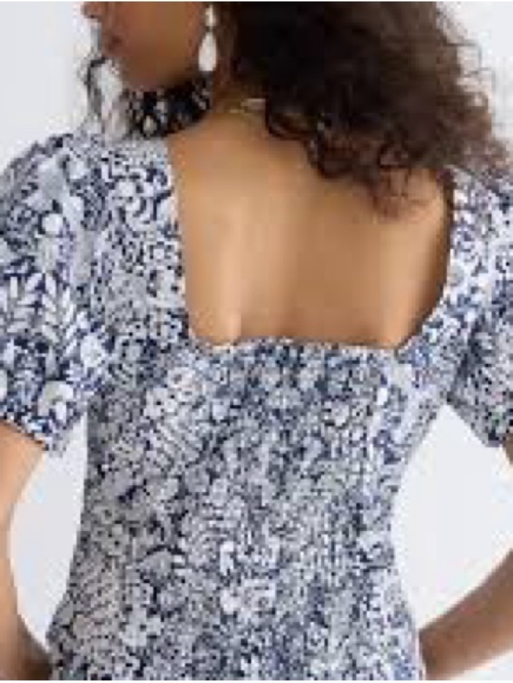 J.Crew Blue&white SET -Smocked Square-Neck Puff Sleeve top with matching skirt.